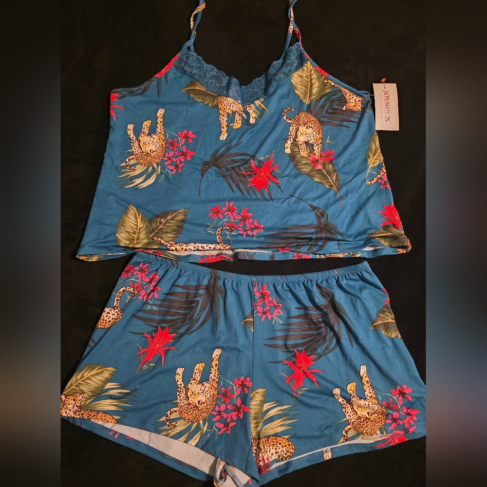 JoyLab Teal Leopard Print Pajama Set
